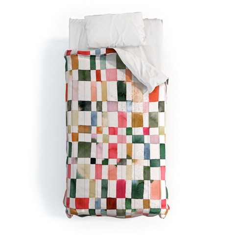 Ninola Design Watercolor checker Yuletide Comforter + Pillow Sham(s) - Deny Designs - image 1 of 3