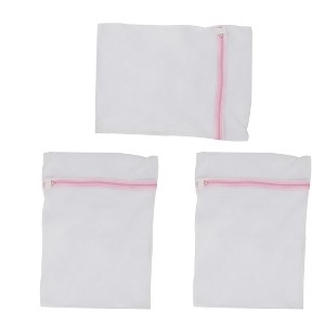 Unique Bargains Home Medium Mesh Laundry Nylon Laundry Bags 15.7" x 11.8" Pink White 3 Pcs - 1 of 3