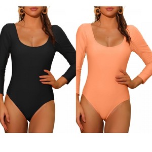 INSPIRE CHIC Women's Solid Scoop Neck Backless Basic Rashguard Swimsuit 2 Sets - 1 of 4
