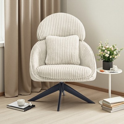 Corduroy Swivel Upholstered High Back Accent Chair with Pillow and Thick Cushion