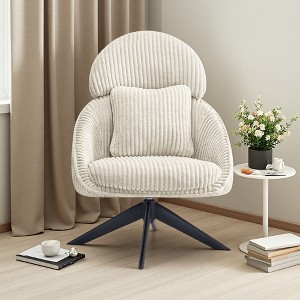 Corduroy Swivel Upholstered High Back Accent Chair with Pillow and Thick Cushion - 1 of 4