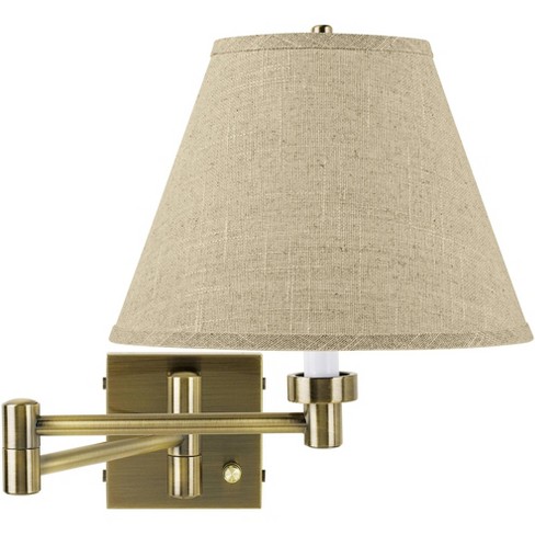 Barnes and Ivy Modern Swing Arm Wall Lamp Antique Brass Plug-In Light Fixture Fine Burlap Empire Shade for Bedroom Bedside Reading - image 1 of 4