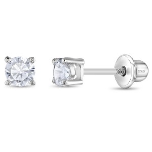 Girl's Traditional Prong Set Screw Back Sterling Silver Earrings - In Season Jewelry - 1 of 4