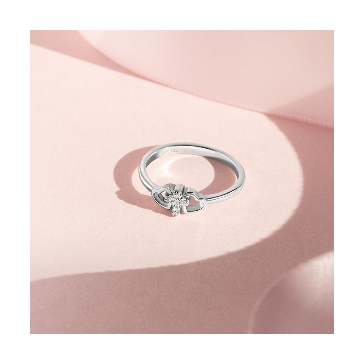 Girl's Cross & Heart CZ Sterling Silver Ring - In Season Jewelry - thumbnail 4