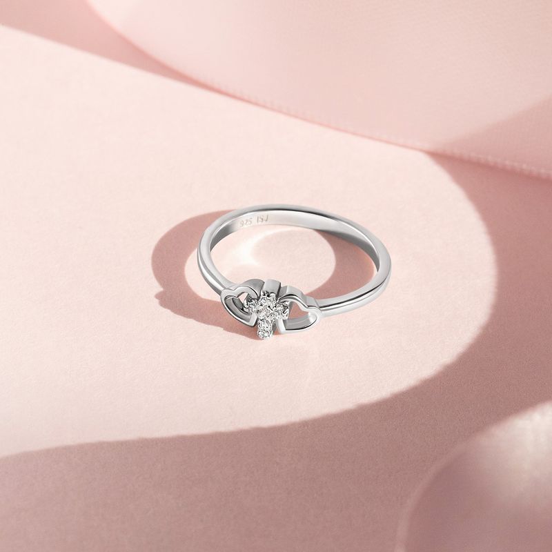 Girl's Cross & Heart CZ Sterling Silver Ring - In Season Jewelry, 5 of 7