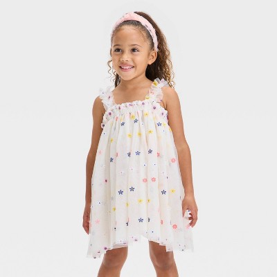 Audrey Camille Toddler Girls' Embroidered Floral Tank Tulle Dress - Off-White