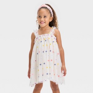 Audrey Camille Toddler Girls' Embroidered Floral Tank Tulle Dress - Off-White - 1 of 3