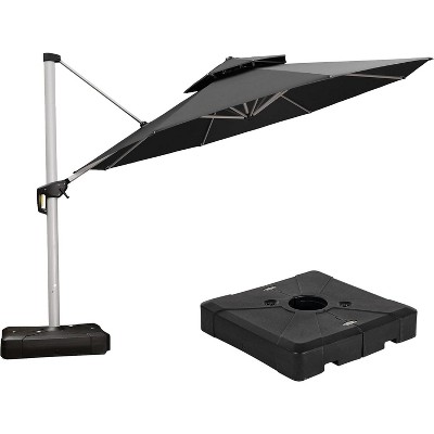 PURPLE LEAF Outdoor Patio Umbrella Offset Cantilever with Base 360 Degree Rotation Round Market Umbrella for Deck Pool and Garden