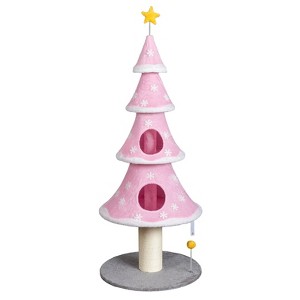 Skyzone Pink 59in Christmas Tree Cat Tower - 2 Condos, Scratching