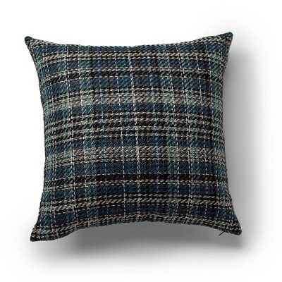 18"x18" Claire Plaid Decorative Throw Pillow Blue - SureFit