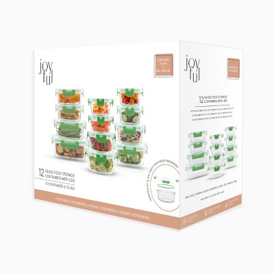 JoyFul 24-Piece Bright Green Glass Storage Containers with Leakproof Lids