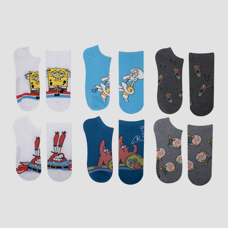 Boys&#39; Spongebob Squarepants 6pk No Show Socks - White, 1 of 4