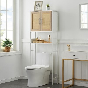 Over The Toilet Storage Cabinet with Rattan Door, Bathroom above Toilet Storage Cabinet with Adjustable Shelves, Large Capacity Bathroom Organizer - 1 of 4