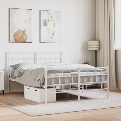 vidaXL Metal Bed Frame with Headboard and Footboard White 53.1 in.x74.8 in.