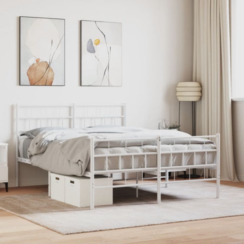 vidaXL Metal Bed Frame with Headboard and Footboard White 53.1 in.x74.8 in. - image 1 of 4