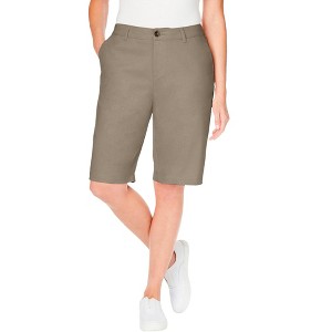 Woman Within Plus Size Adjustable Waist Chino Short - 1 of 3