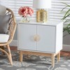 Kamana Two-Tone Wood and Metal 2 Door Storage Cabinet White/Gold/Oak Brown - Baxton Studio: Geometric Handles, Tapered Legs - 4 of 4