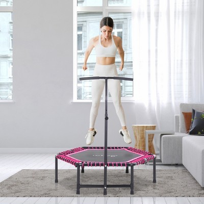 Kids' 48" Black and Pink Hexagon Fitness Trampoline with Adjustable Bar