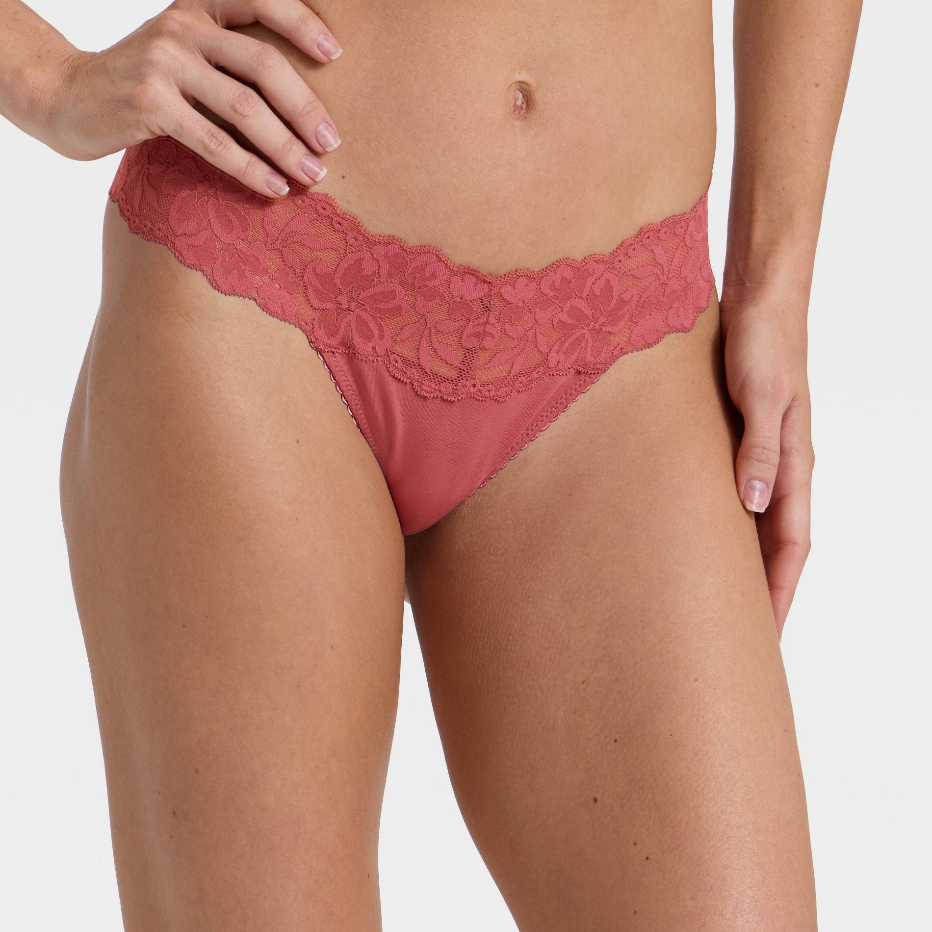 Women's Cotton Thong Underwear with Lace - Auden™ Burgundy M
