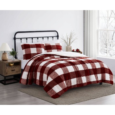 Twin Burgundy Plaid Down Alternative Comforter Set