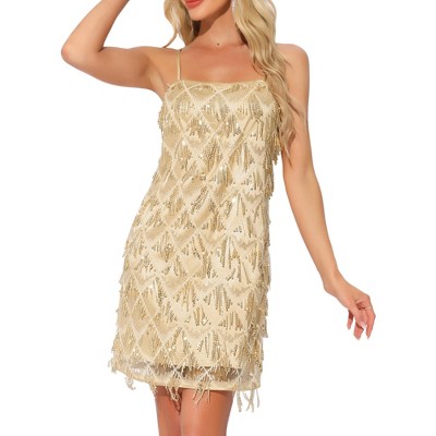 INSPIRE CHIC Women's Cocktail Tassel Fringe Spaghetti Straps Sequin Mini Dress