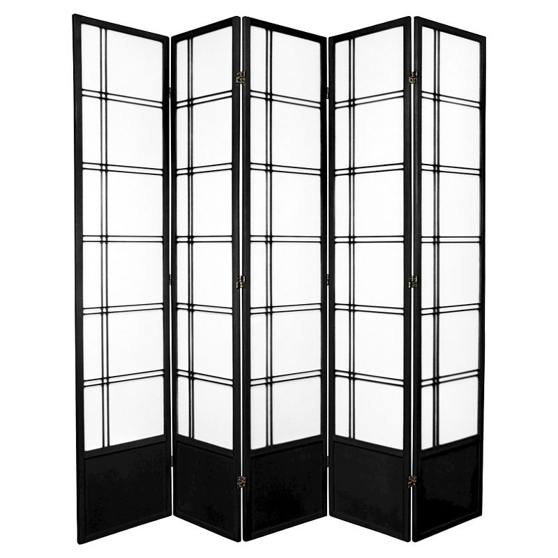 7 ft. Tall Double Cross Shoji Screen - Black (5 Panels), 1 of 6