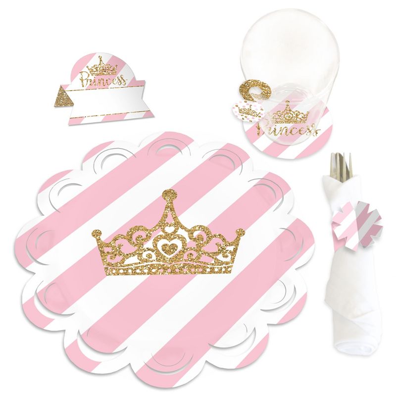 Big Dot of Happiness Little Princess Crown - Baby Shower or Birthday Party Paper Charger and Table Decorations - Chargerific Kit - Place Setting for 8, 1 of 9