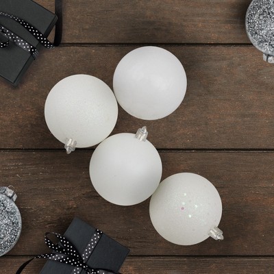 Winter White Shatterproof Plastic Christmas Ball Ornament Set, 60 Pieces