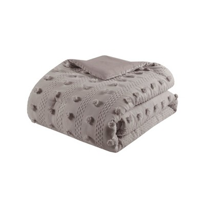 Gray Twin Down Alternative Microfiber Comforter Set with Pom Pom