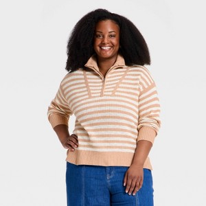Women's Long Sleeve Mock Turtleneck Quarter Zip Pullover Sweater