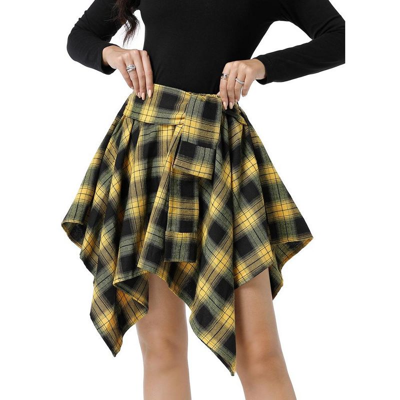 Women's Halloween High Waisted Short A-line Flare Gothic Mini Black Red Plaid Pleated Skirt Dress, 1 of 8