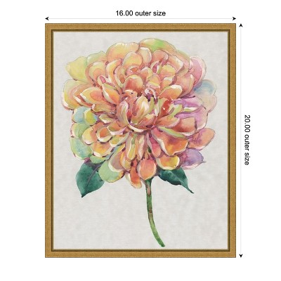Multicolor Floral Peony Canvas Wall Art with Gold Frame, 16 x 20 inches