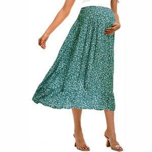 Maternity Dress Women's High Waist Floral Print Pleated Maxi Skirt - 1 of 3