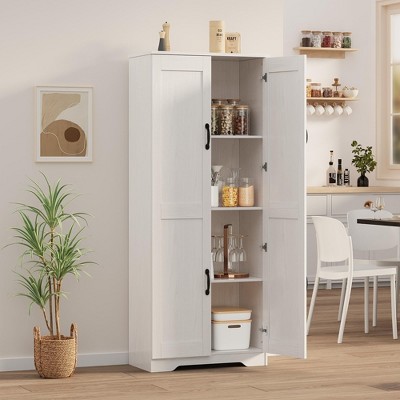Homhougo Tall Kitchen Pantry Cabinet 60" | Freestanding Storage Cupboard with 2 Doors & Adjustable Shelves | Multi-Purpose Pantry White