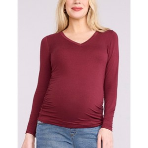 Women's V-Neck Side-Ruched Maternity Long Sleeve Tee | Motherhood Maternity - 1 of 4
