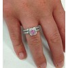 Pompeii3 Princess Cut Pink Sapphire 1 1/3ct Pave Vintage Diamond Ring Set 14K White Gold - 3 of 4