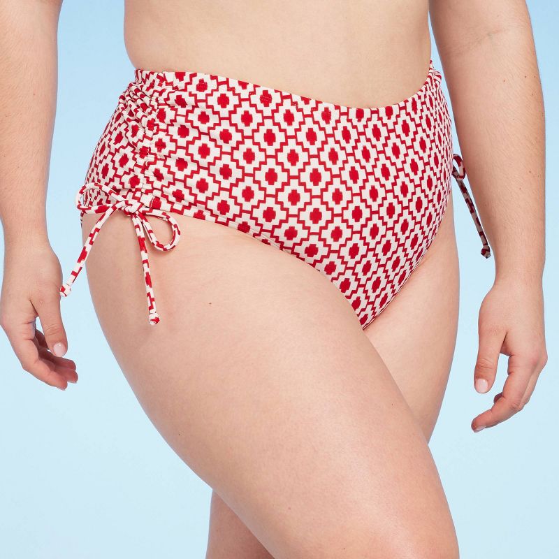 Women's Side Tunneled Hipster Bikini Bottom - Shade & Shore™ Red Geo Print, 1 of 5