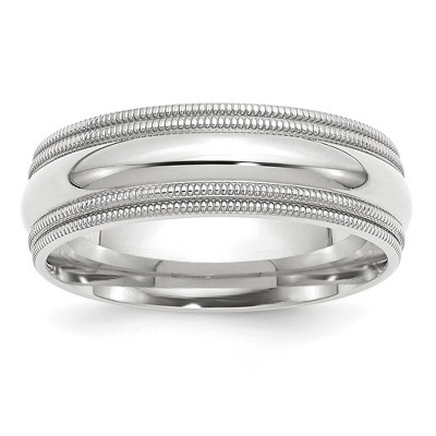 Black Bow Jewelry 7mm 14K White or Yellow Gold Double Milgrain Edge Comfort Fit Band