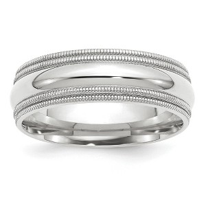 Black Bow Jewelry 7mm 14K White or Yellow Gold Double Milgrain Edge Comfort Fit Band - 1 of 4