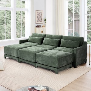 Christopher Knight Home Zona 105.9" Chenille Upholstered 3 Seat Sectional Sofa with Three Ottomans - 1 of 4