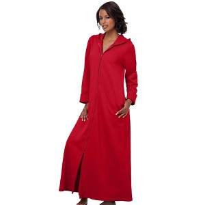 Dreams & Co. Women's Plus Size Petite Long Hooded Fleece Sweatshirt Robe - 1 of 4