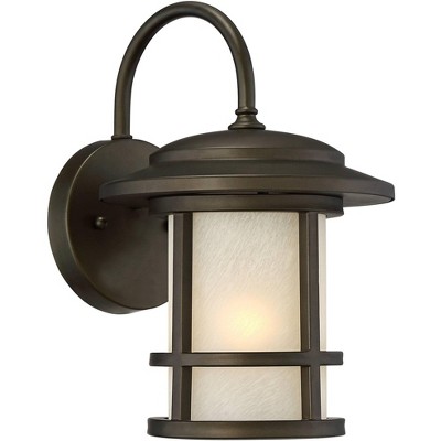 John Timberland Mission Outdoor Wall Light Fixture Dark Oil Rubbed Bronze 12" White Glass for Exterior House Porch Patio Deck