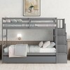Okak Twin over Twin Wood Bunk Bed with Trundle Loft Bunk Bed with Storage Stairway for Kids Teens, Easy Assemble No Box Spring Needed, Gray - 3 of 4