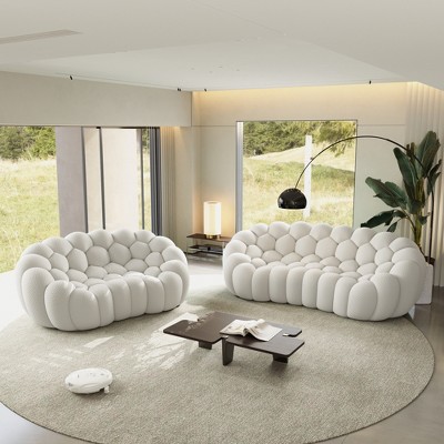 WJSHome Curved Bubble Couch, Comfy Upholstered Sofa,Breathable Mesh Fabric 3D Honeycomb Shape Modern Couches (2 Seater, 3 Seater)