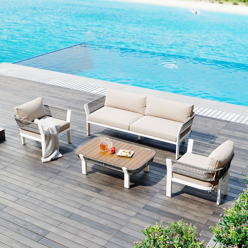 4pc Outdoor Patio Conversation Set, Sectional Sofa Set with Coffee Table 4A -ModernLuxe, 1 of 17