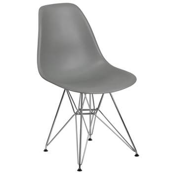 Emma and Oliver Moss Gray Plastic Chair with Chrome Base