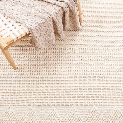 Ivory Flat Woven Hand-Tufted Wool Area Rug, 5' x 8'