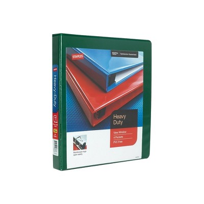 Staples Heavy Duty 1" 3-Ring View Binder Green (24670) 82708