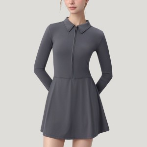 Anna-Kaci Active Women's Active Dress with Zip Front Closure and Pointed Collar - 1 of 4