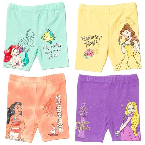 Disney Princess Ariel Belle Rapunzel Moana Girls 4 Pack Bike Shorts Toddler  To Big Kid : Target